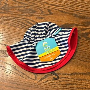 Sunday Kids Navy and White Striped Hat with Red Trim